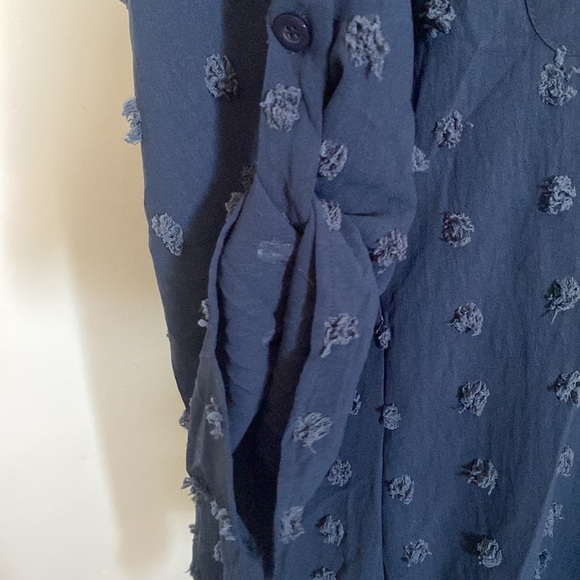 B Tunic Dress Collared V-Neck Swiss-dot Pom 3/4 Button-up Sleeves Sz XL - Picture 5 of 8